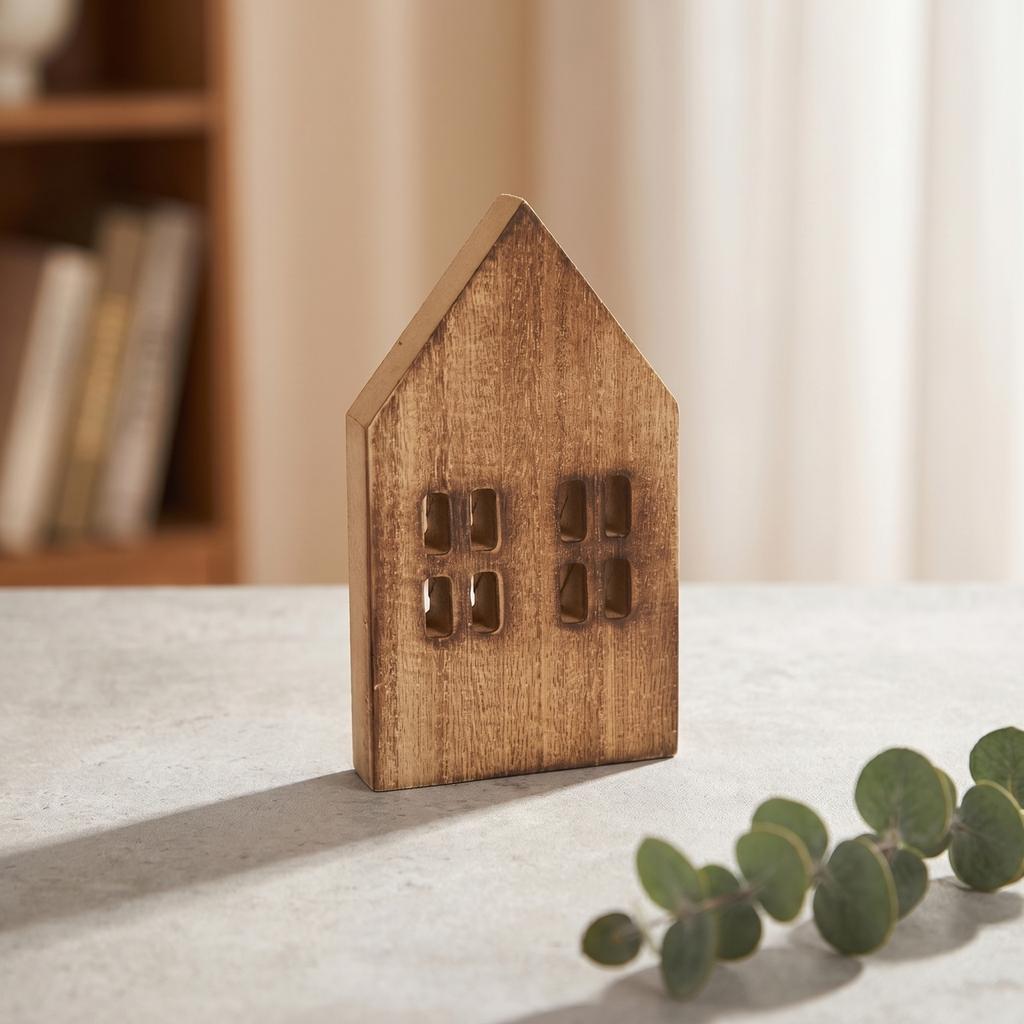 Wooden Cottage Style Home Decor Small Wooden House Desktop Ornament Rustic Living Room Decoration for Tabletop Display
