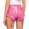 Slip da Donna in Ecopelle con Bordi Arricciati Pantaloncini Bloomer Pieghettati Clip per Reggicalze Lingerie Lucida