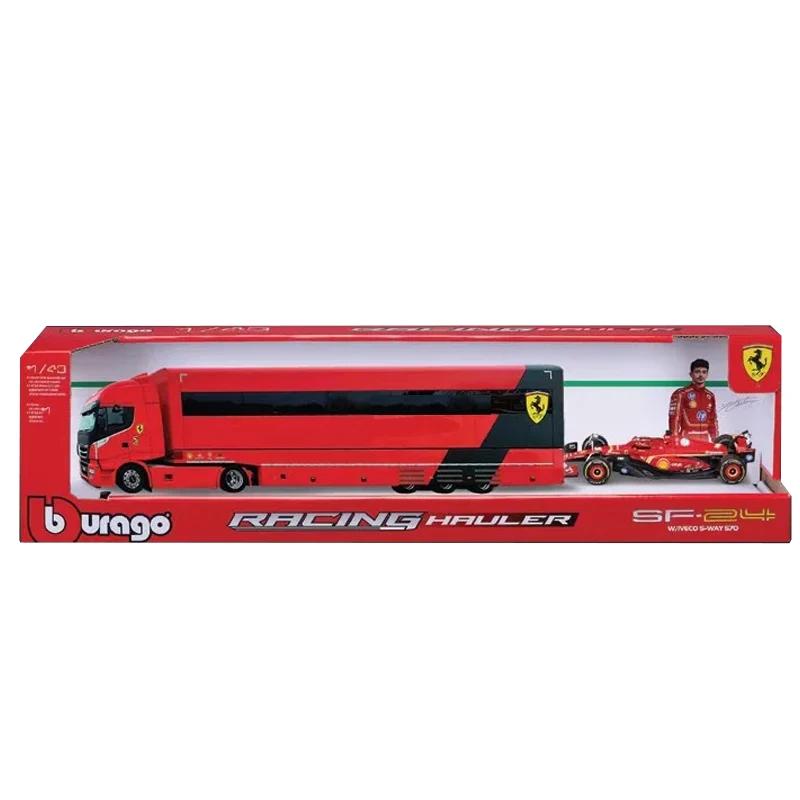 LKW Bburago 1:43 F1 Transport Ferrari Sf24 Mercedes-Amg W15 Mclaren Mcl38 Racing Hauler Legierung Miniatur Druckguss Modell Spielzeug red