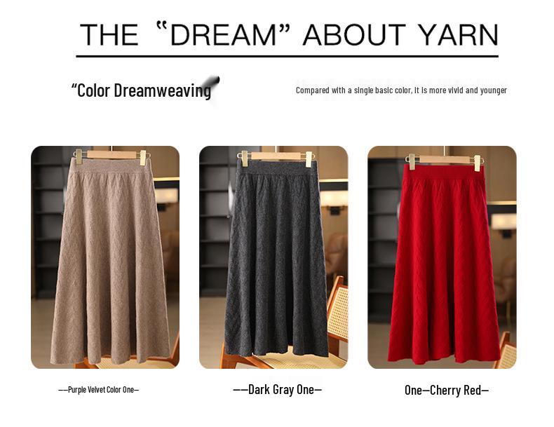 Women's Knitted A-Line Umbrella Skirt - Mid-Length Thickened Wool for Autumn/Winter 2025