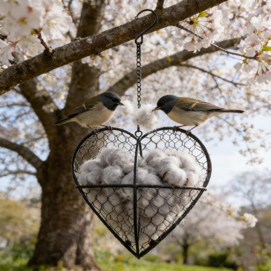 Bird Nesting House Metal Heart Birds Nesting Material Holder Hummingbird Nester Outdoor Bird Nest Box for Wild Birds To Collect Nesting Fibers