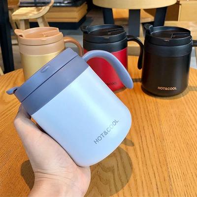 1pc 350ml/500ml Stainless Steel Coffee Thermos Mug Cold and Hot Thermal Water Bottle with Handgrip Office Vacuum Flask Tea Cup