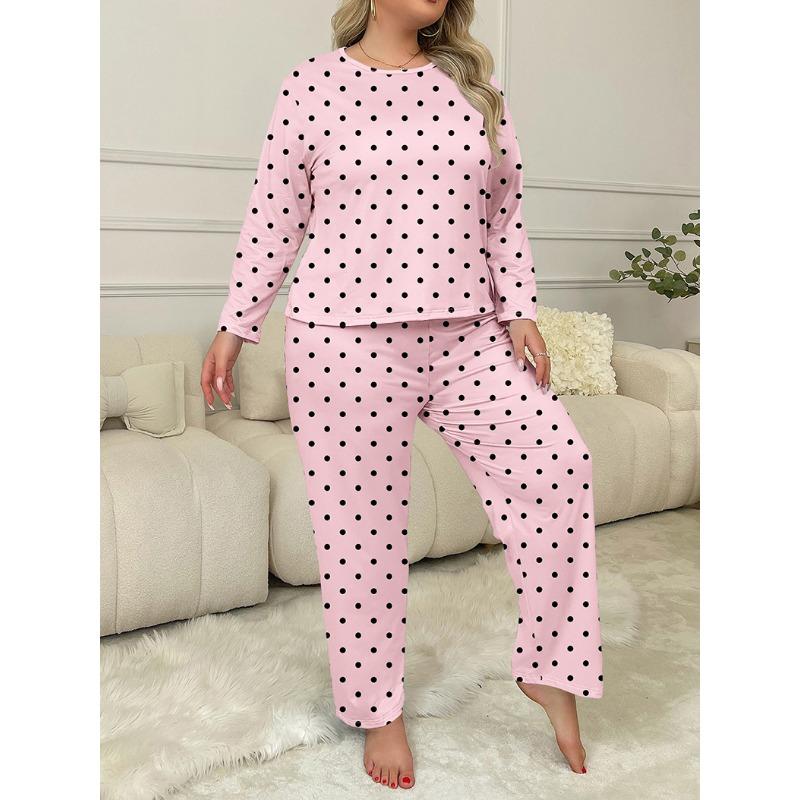 Autumn and Winter Hot-selling Loungewear Suit Polka Dot Printing Full Bottom Loose Can Be Worn Outside Pajamas