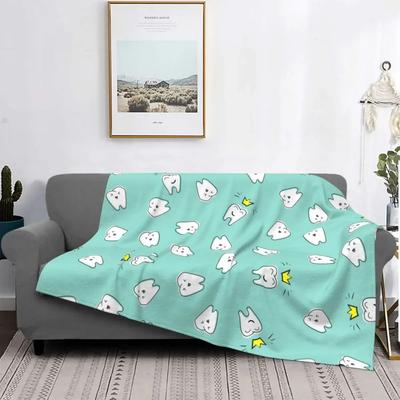 Cute Happy Teeth Dental Braces Pattern Blanket Velvet Spring Autumn Portable Ultra-Soft Throw Blankets for Sofa Car Bedspread