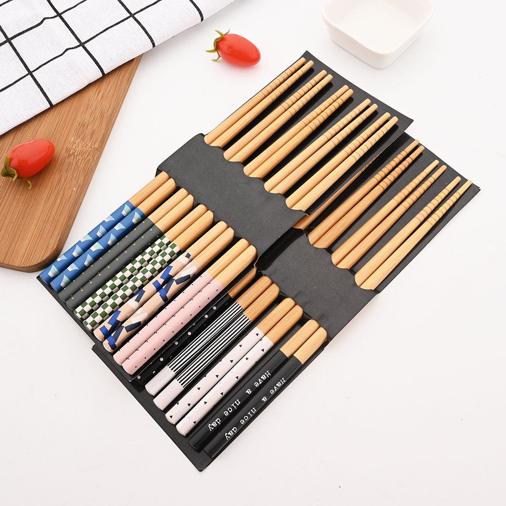 Japanese 5Pairs Bamboo Chopsticks for Sushi Non-Slip Food Sticks Hot Pot Reusable Chinese Chopsticks Tableware Kitchen Tools