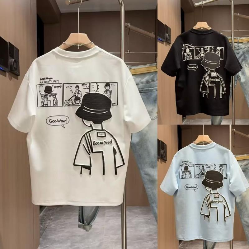Mens Summer Cartoon Printed Crew Neck Short Sleeve Casual Daily T Shirt