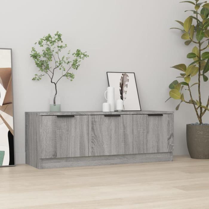 Meuble TV - Classique - Sonoma Gris - 102x35x36,5 cm - Bois d'ingénierie - Montage facile