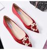 2024 Beads Metal Buckle Flats Woman Satin Bridesmaid Shoes for Women Pointed Toe Pearl Loafers Wedding Moccasins Plus Size 45