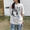 Vintage Korean Anime Printed Cotton Short-sleeved Women T-shirt Summer American Street Men Shirt Harajuku Oversize Loose Y2k Top
