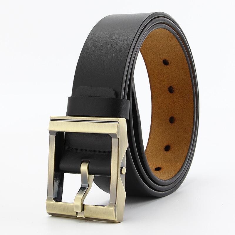 

Мужской ретро ремень из двухслойной натуральной коровьей кожи, модная пряжка-пика, мужской универсальный желтый ремень для брюк в корейском стиле 110-130cm