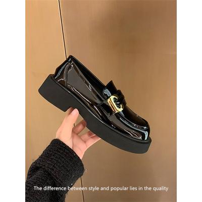 Ganze Rindsleder~ Traubenmutter gleiche Loafer-Schuhe, echtes Leder Retro goldene Schnalle dicksohlige Dickabsatz-Loafer kleine Lederschuhe für Damen