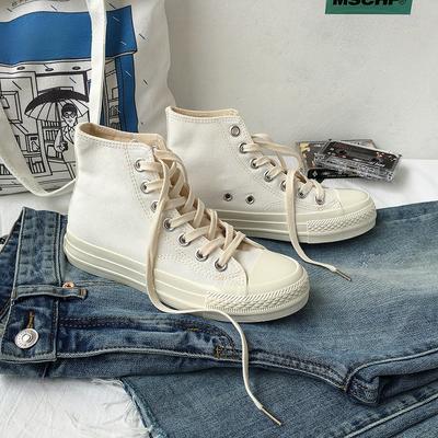 Czysto Białe Płócienne Buty High-Top Damskie Buty Uniwersalne Wiosenne Białe Buty Modne Buty