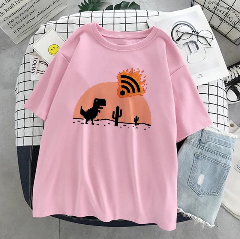 Dinosaur Summer New Cartoon Casual Punk Women T-shirt Short Sleeve Harajuku Vintage Fun Fashion Ins Cute Sweet Loose