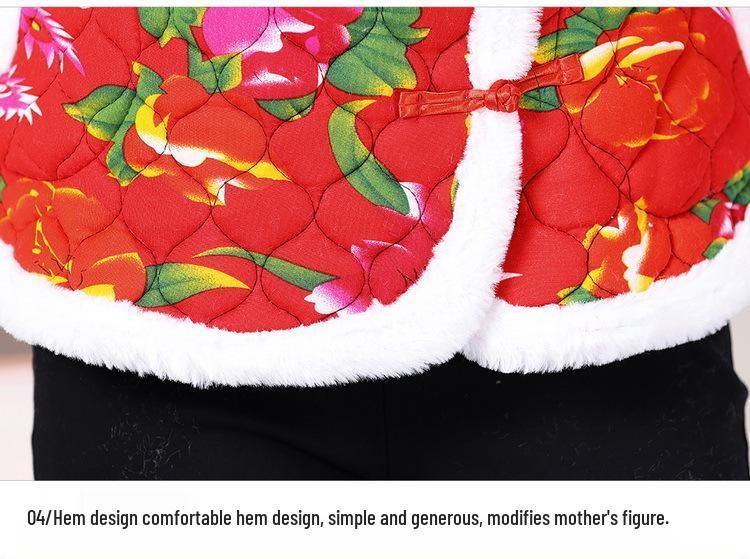 Retro Floral Chinese Style Cotton Padded Jacket for Middle-Aged Women