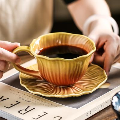 Retro Premium Coffee Cup and Saucer Set, High-value Latte Cup, Ceramic Mug, Exquisite Souvenir for Girls