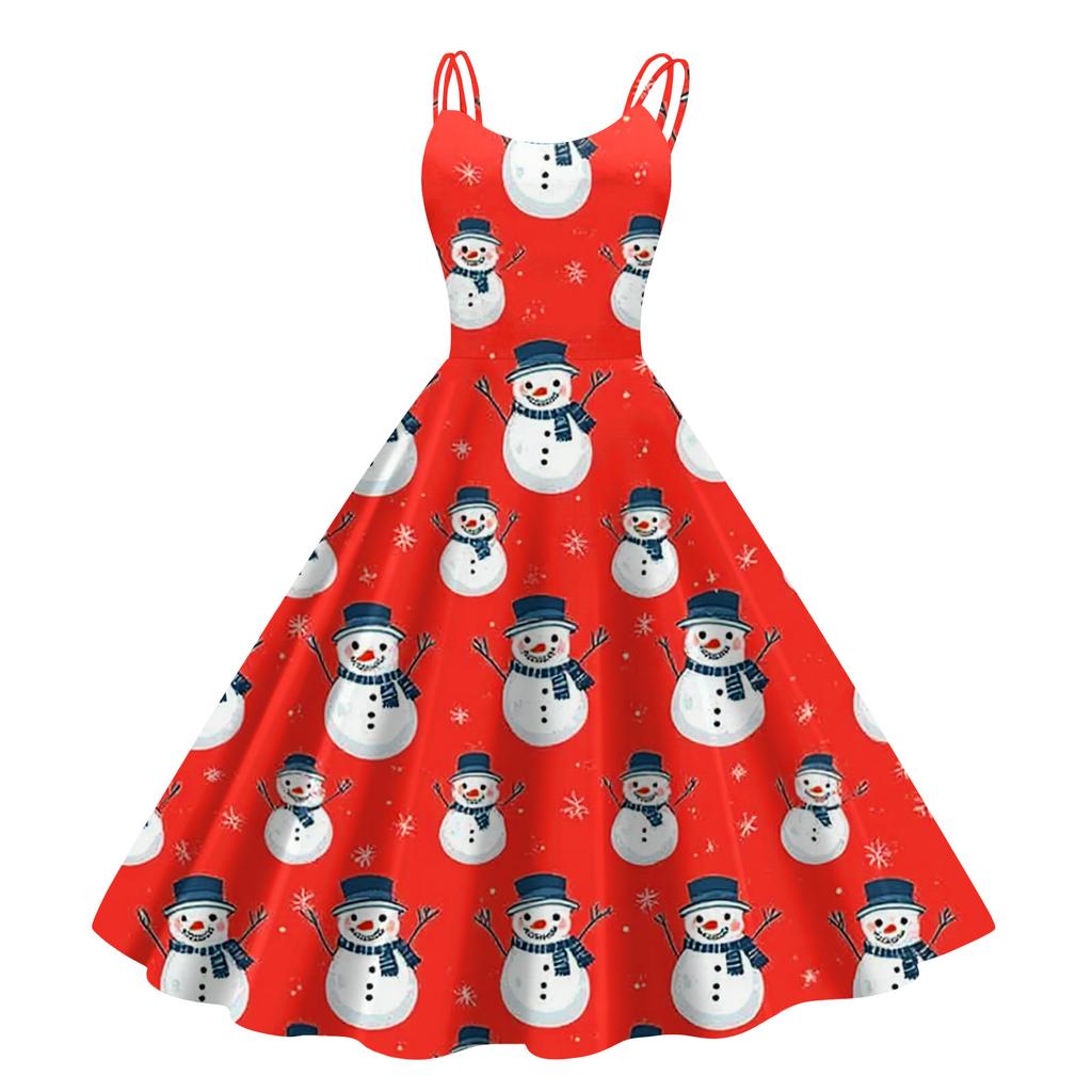 Women's Fashion Casual Christmas Print Sexy Off-the-shoulder Punk Retro Dress