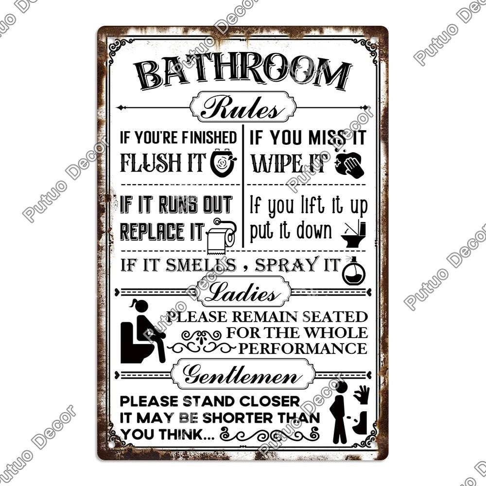 Putuo Decor Restroom Retro Tin Sign Vintage Bathroom Plaque Metal Plates Wall Art Posters Decoration for Toilet Iron Paintings