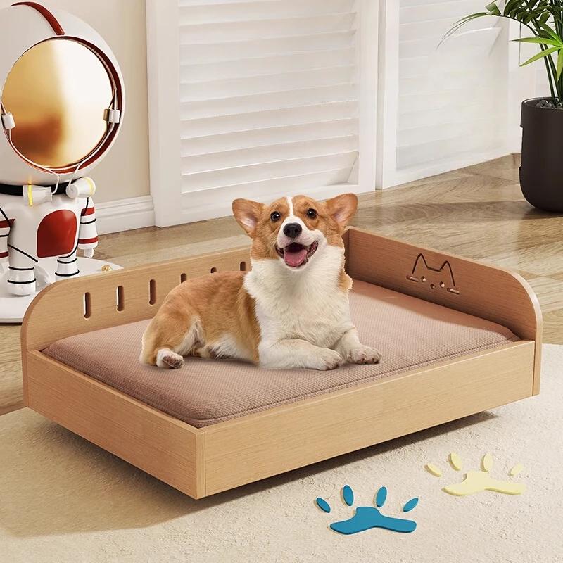 Massives Holz-Haustierbett, feuchtigkeitsbeständige Hundehütte, abnehmbares und waschbares Teddybär-Hundebett, Prinzessinnenbett, Vier-Jahreszeiten-Universal-Katzennest