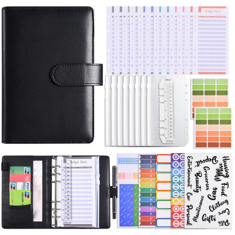 Magnetic button Cash Budget Ledger Macaron Color PU Leather Folder Loose-leaf Notebook  School