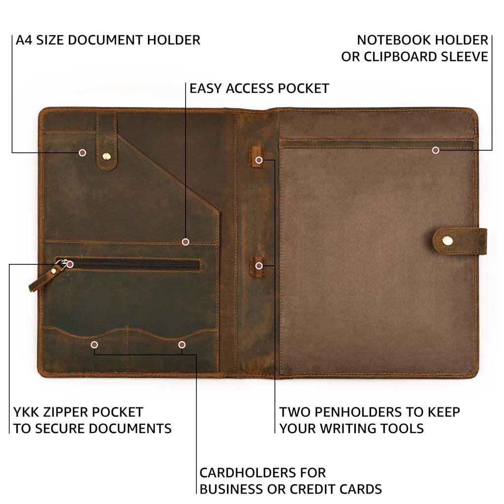 Genuine Leather Portfolio Organizer - Professional Business Pad Folio for Men and Women - Document Card Holder, Resume Folder, Folio for A4/Letter Siz