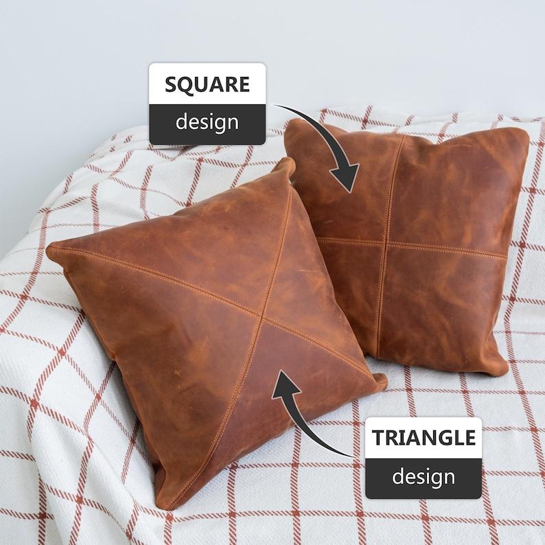 (Pack of 2) Leather Cushion Cover, Handmade Cushion Cover, Handmade Pillow Cover, Leather Pillow Cover, Brown Leather Pillow, Cognac Pillow Cover