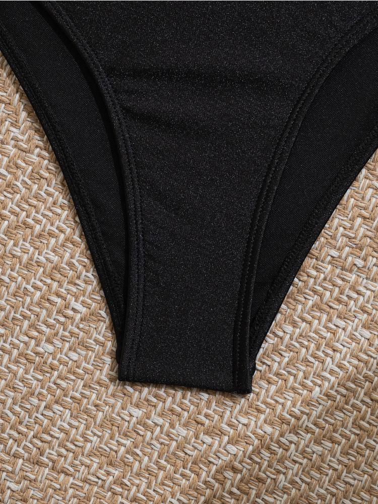 Bikini Sexy de Color Sólido con Aberturas y Cuello Halter para Mujer, Moda Elegante, Traje de Baño para Vacaciones en la Playa