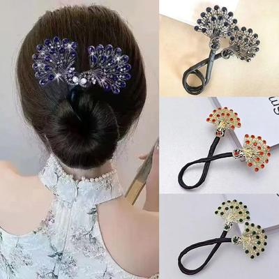 Fashion Pearl Peacock High-end Headbands Updo For Women Party Meatball Head Accessories Girls H X0K8