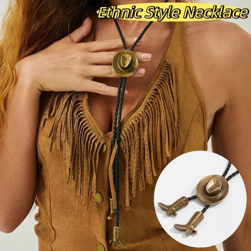 Long Ethnic Style Necklace Boot Pendant PU Leather Necklace Cowboy Cap Pendant Necklace  Gift