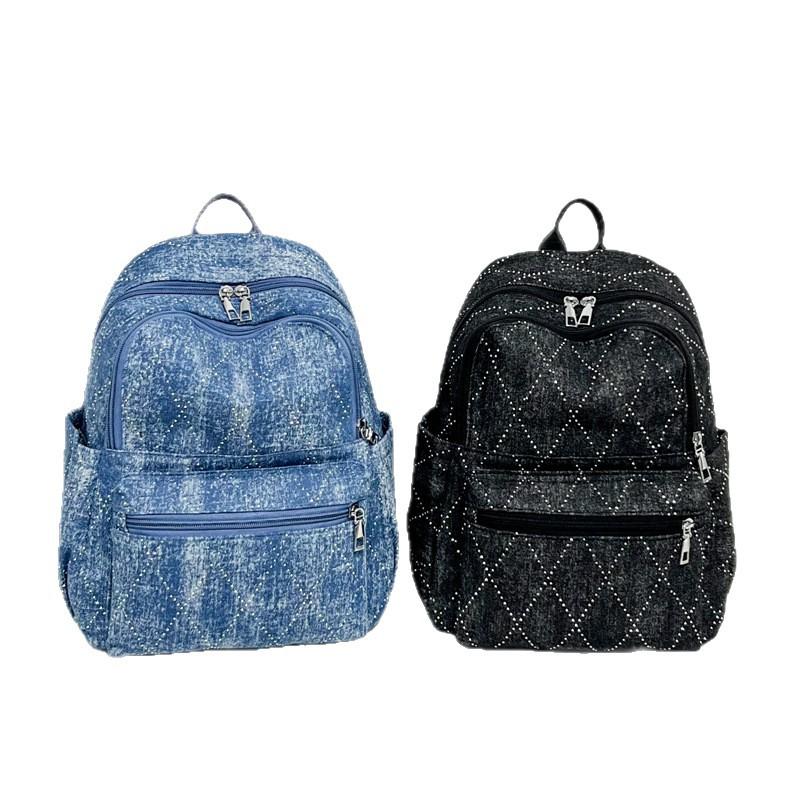 Schoolbag Middle school student schoolbag women's large-capacity new fashion retro denim highlight backpack Japanese leisure travel backpack