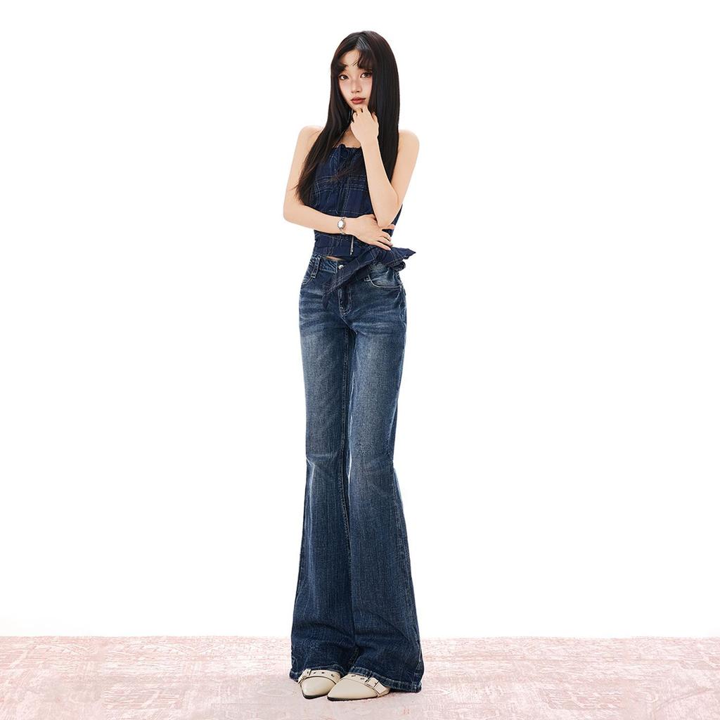 Early Spring Vintage Distressed Slim Micro Flare Denim Pants For Women Casual Pants Oversize Denim Trousers