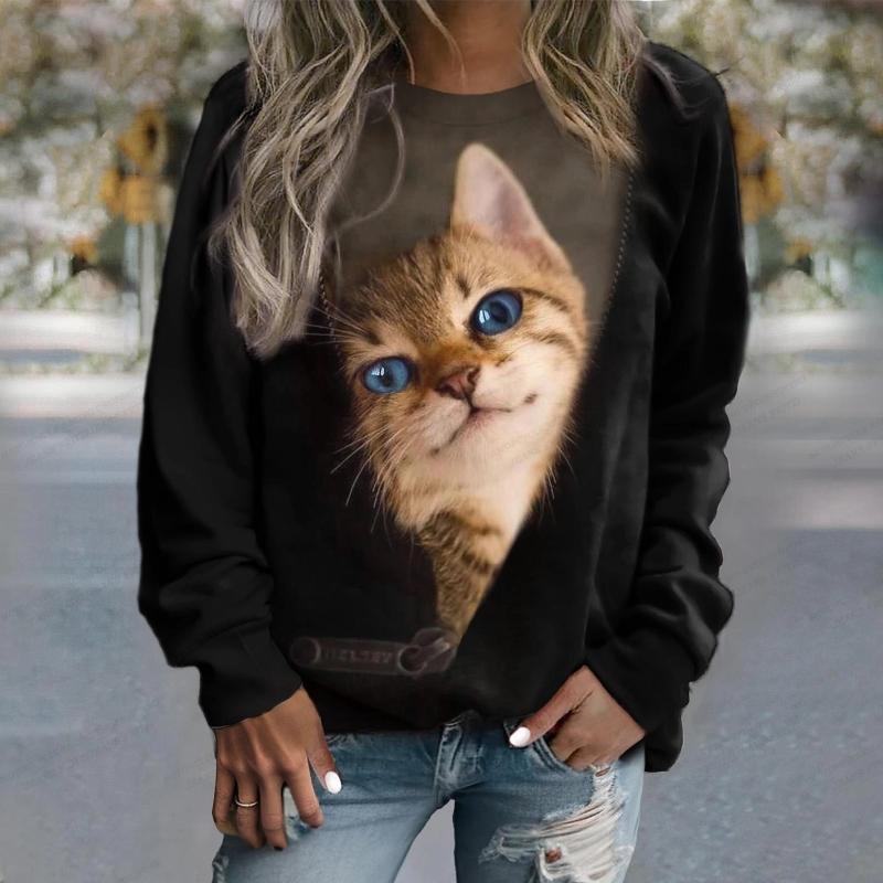 Lovely Cat 3d Print Women Fashion O-neck Long Sleeved Women Sweats Animal Coat Girl Clothes Anime Cat Long Sleeved Kawaii Oversized