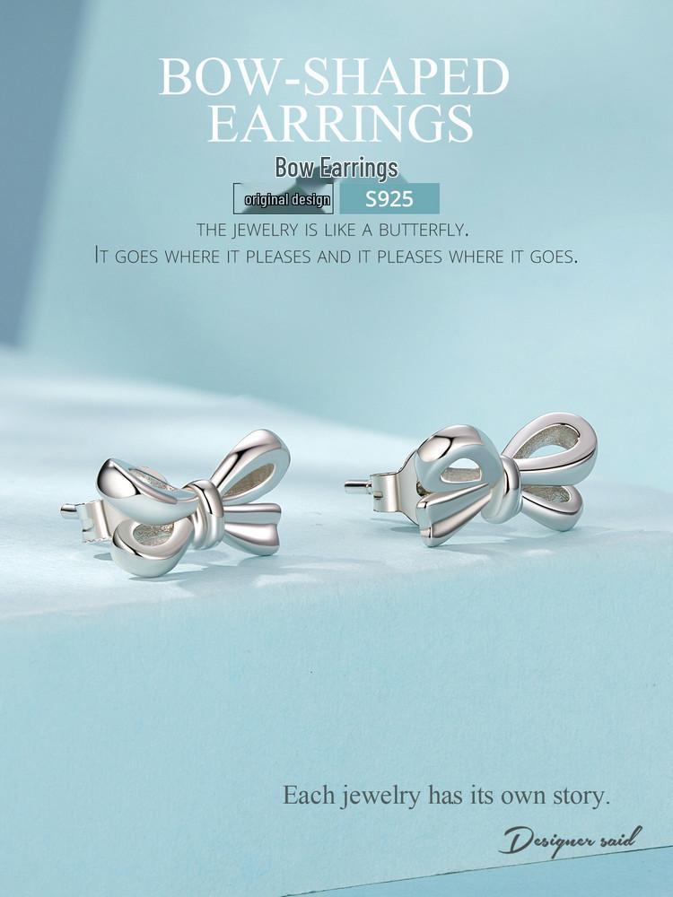Avle Heart Bow Silver Earrings for Girls - S925 Sterling Silver