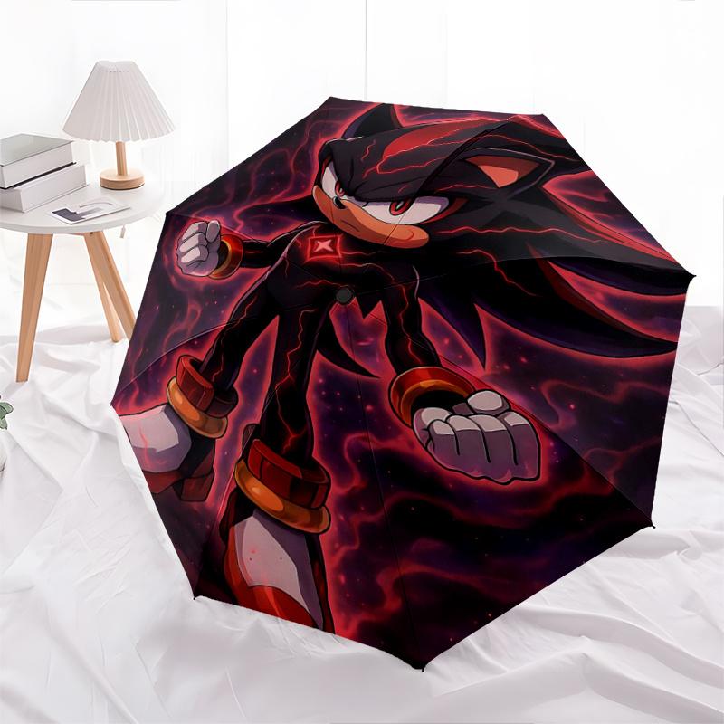 

1pc Shadow the Hedgehog Dark Forces Unleashed Durable Cartoon Folding Cartoon Practical Umbrella, Portable 3-Fold Compact Umbrella for Men and Women,