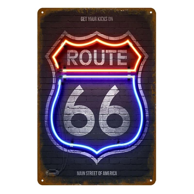 Vintage Route 66 Metal Sign House Plaque Metal Poster Tin Sign Plate Wall Posters Retro Aesthetic Room Decor Wall Art Decorat