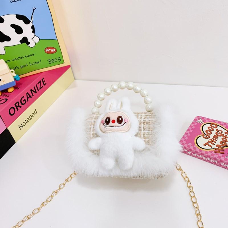 Labubu Children's Plush Lace Pearl Shoulder Bag - Crossbody Storage for Kindergarten Kids