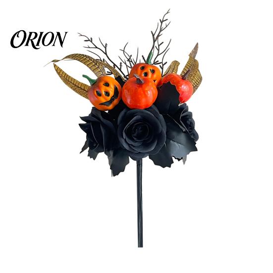 Halloween Vase Filler Flowers Bouquet Decorations, Black Artificial with Pumpkin Rose Eucalyptus Maple Leaf Flower Stems Floral Stems, Indoor Branches