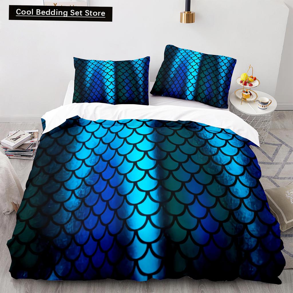 Mermaid Tail Duvet Cover King Queen Size Kids Fish Scales Bedding Set Girly Ocean Animal Princess 2/3pcs Polyester Quilt Cover