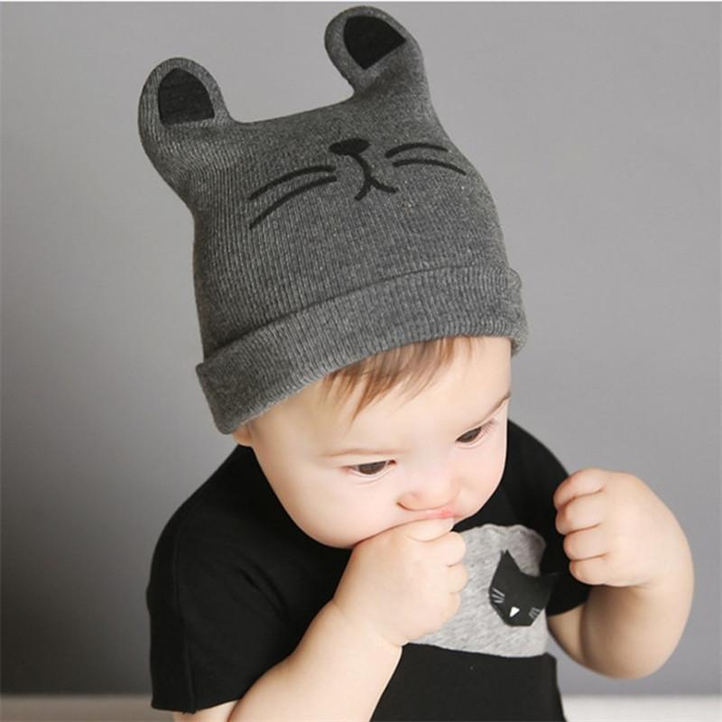 Cartoon Baby Hats Cat Knitted Cap Beard with Ears Winter Warm Newborn Caps Beanies Wool Girls Boys Hats Crochet