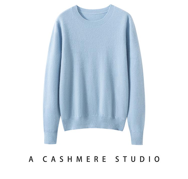 Women's Pure Cashmere Round Neck Sweater - Slimming Soft Knitwear for Autumn/Winter