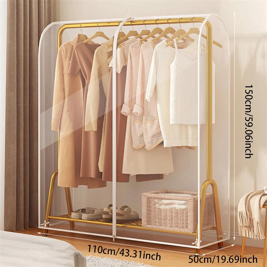 Transparent Garment Bag Organizer Closet Clothes Hanger Dustproof Protector Floor-standing Double-pole Suit Shoulder Rack Cover