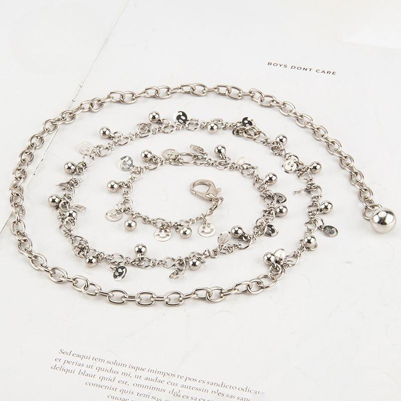 

European and American Tassel Smiley Face Metal Decorative Waist Chain Women s Dress Sweater Silver Chain Versatile Belt Chain
