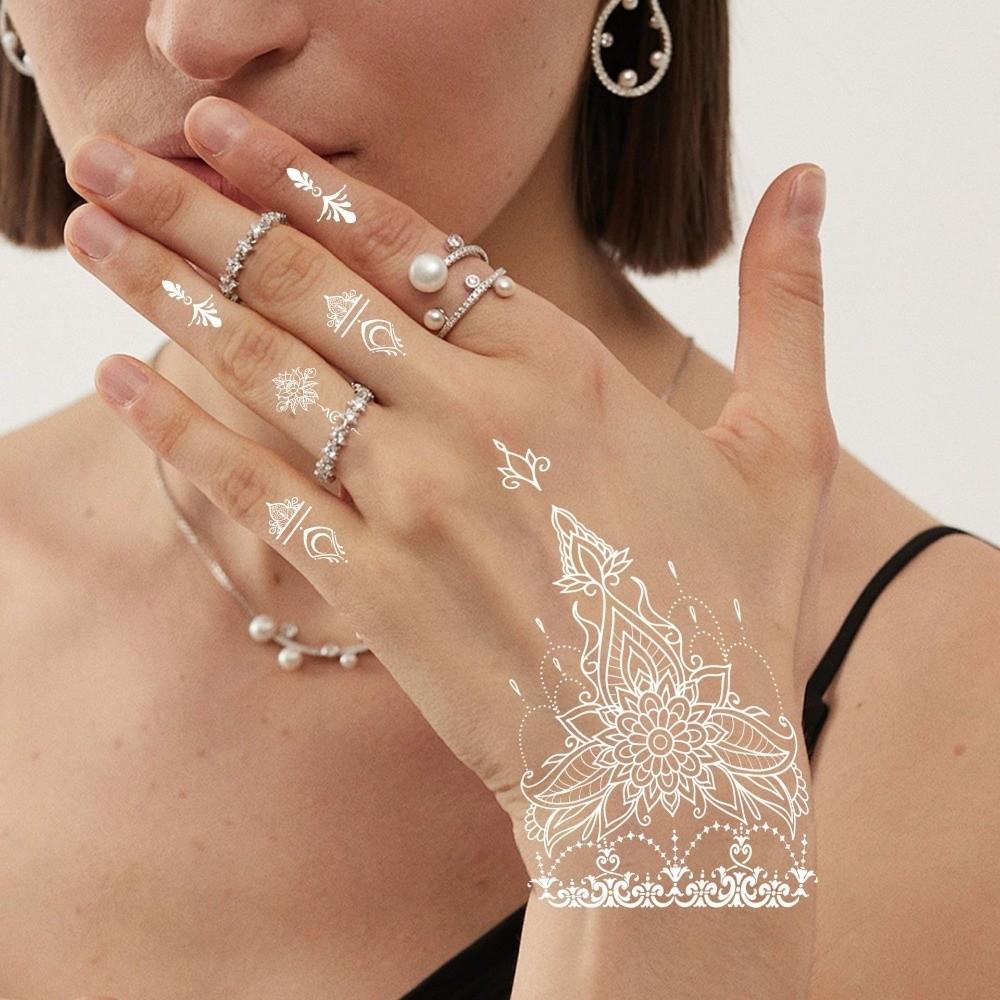 10pcs Flower Temporary Tattoo Stickers Butterfly Body Art Tattoo White Tattoo Stickers  Women Men