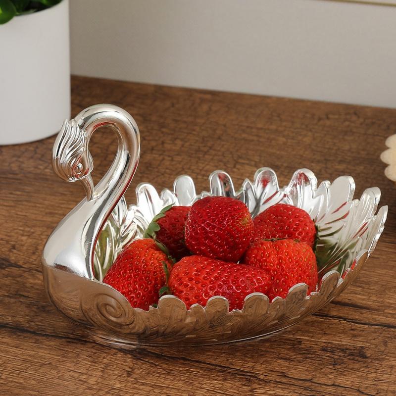 European Fruit Plate, Alloy Peacock Plate, Gold Snack Plate, Candy Plate Decoration Home Tabletop Living Room Decoration, 18cm