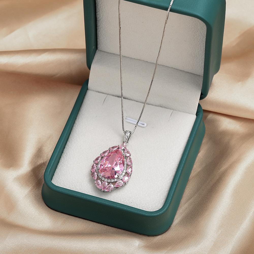 925 Sterling Silver Light Luxury Elegant Pink Zircon Pendant Necklace Birthday Party Anniversary Wedding Gift