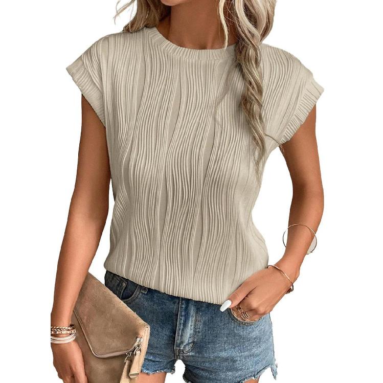 Spring And Summer New Style Daily Casual Fashion Commuting Comfortable Short Sleeved T-Shirt Jacquard Top Vest For Women