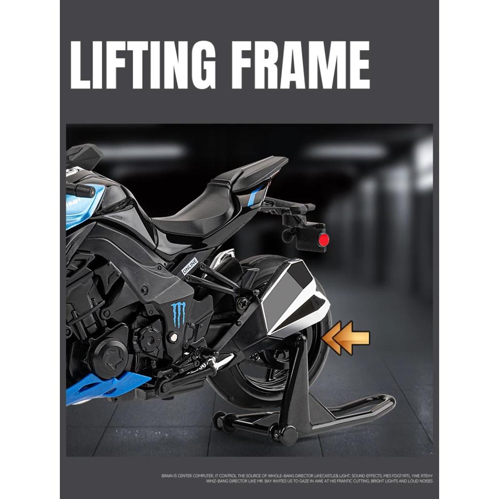 1/12 Scale Kawasaki Z1000 Toy Motorcycle Miniature Diecast Metal Model Super Sport Sound and Light Collection Gift for Boy Kid Hobbies