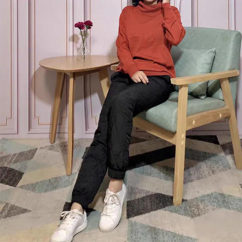 Péřové kalhoty Dámské svrchní oblečení Vysoký pas Velká velikost Slim-fit Lemování pro udržení tepla Zimní harémové kalhoty