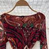 Chic sexy print mesh Ruched dress long sleeve Fairy Casual A-line autumn winter  Vestidos Women Party dress