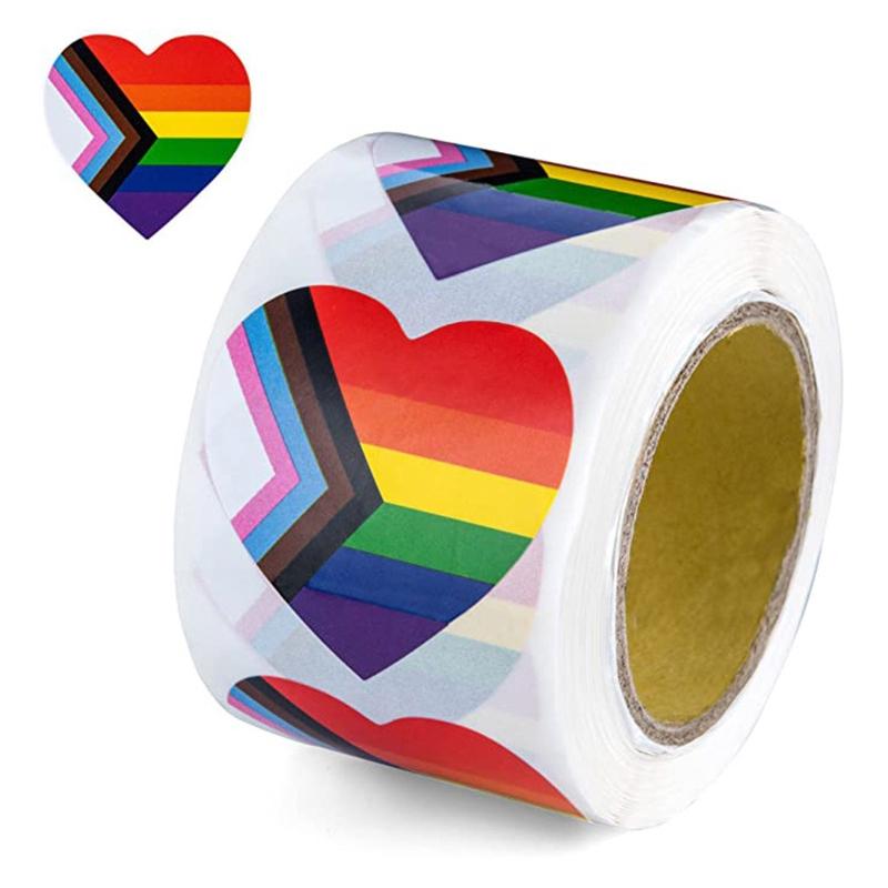 Gay Pride Sticker 500 Stück/Rolle Dekorative Aufkleber für Tasche Tasse Vase Herz-/Quadratform Regenbogenaufkleber Besondere Geschenke