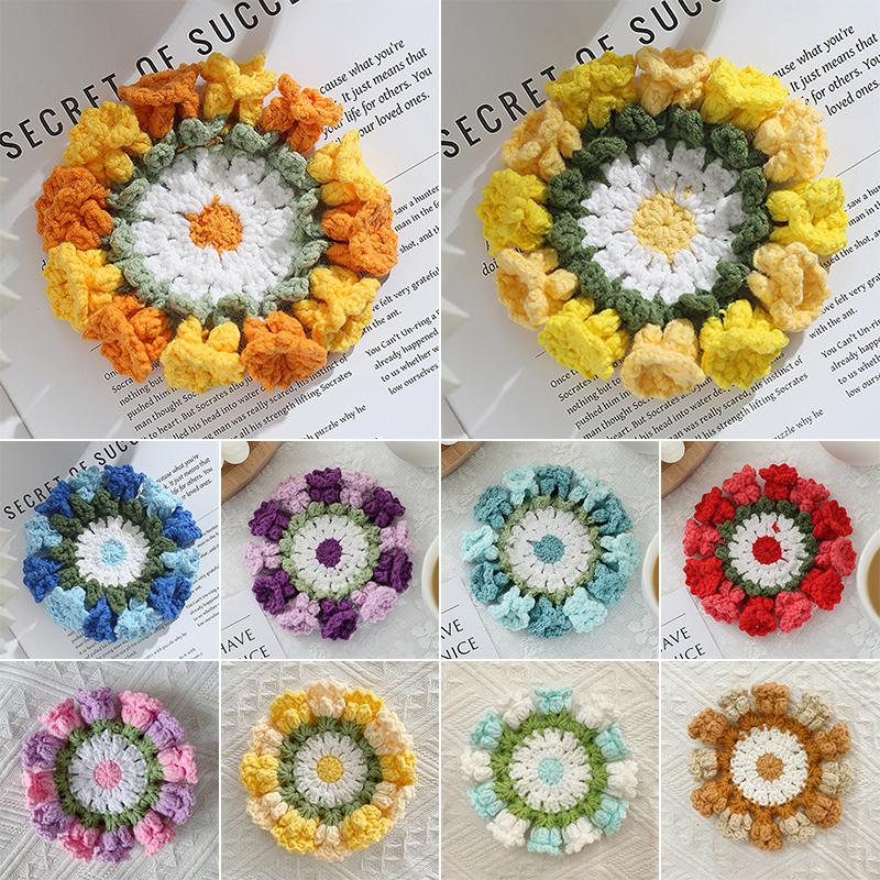 Colorful 12cm Round Placemat Crochet Petals Table Mat Pad Handmade Cotton Pad Cup Dish Coaster Decor Kitchen Supplies Wholesale